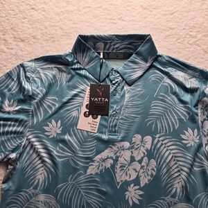 Yatta Golf Polo Shirt Mens M Blue Floral Tropical Golf Performance Top